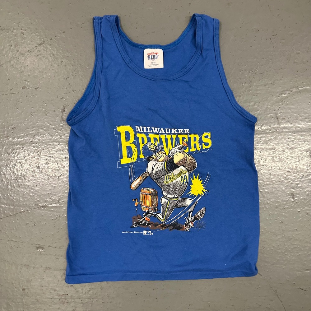 Vintage Saturday's Hero Mens 16/18 Blue Milwaukee Brewers Tank Top Preowned 1991